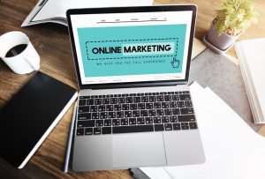 An open laptop showing someone is working on their online marketing campaign