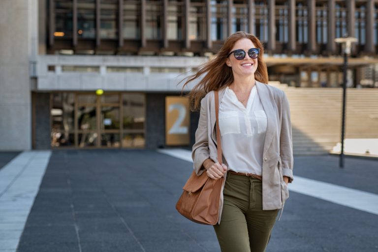 happy woman walking